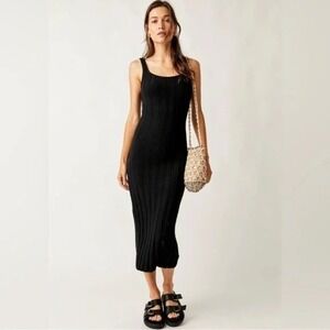 FREE PEOPLE BEACH Santos Mini Dress, Black Ribbed Dress, Size Medium